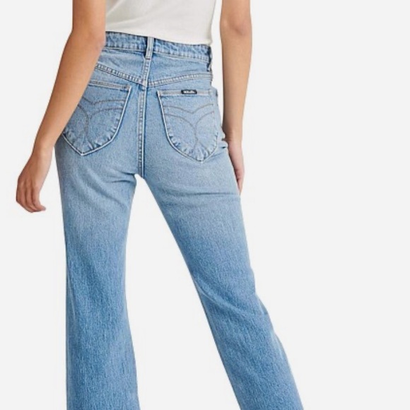 WOMEN’S STYLISH ROLLAS DUSTERS SLIM BOOTCUT HIGH RISE JEANS IN BRAD BLUE EUC - Picture 3 of 12